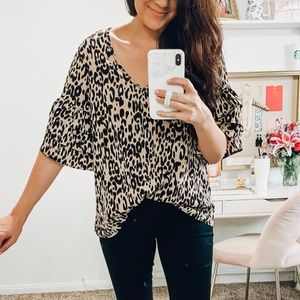 Leopard Bell Sleeve Blouse